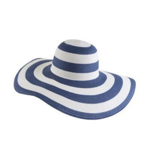 Summer Wide Brim Floppy Striped Straw Sun Ladies Hat-Hats-Innovato Design-Blue-Innovato Design