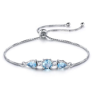 Natural Sky Blue Topaz and Cubic Zirconia 925 Sterling Silver Adjustable Tennis Bracelet-Bracelets-Innovato Design-Innovato Design