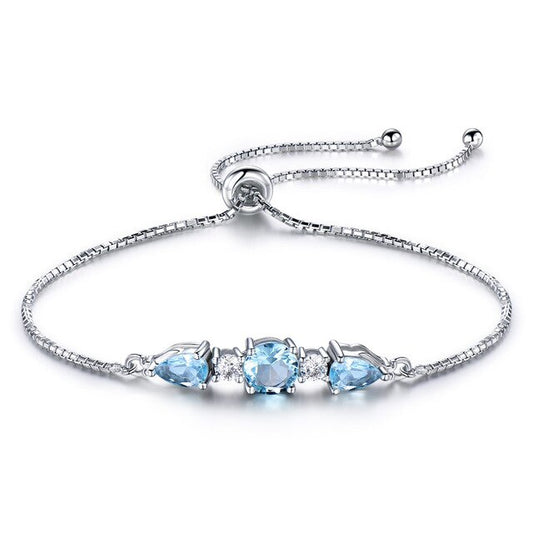Natural Sky Blue Topaz and Cubic Zirconia 925 Sterling Silver Adjustable Tennis Bracelet-Bracelets-Innovato Design-Innovato Design