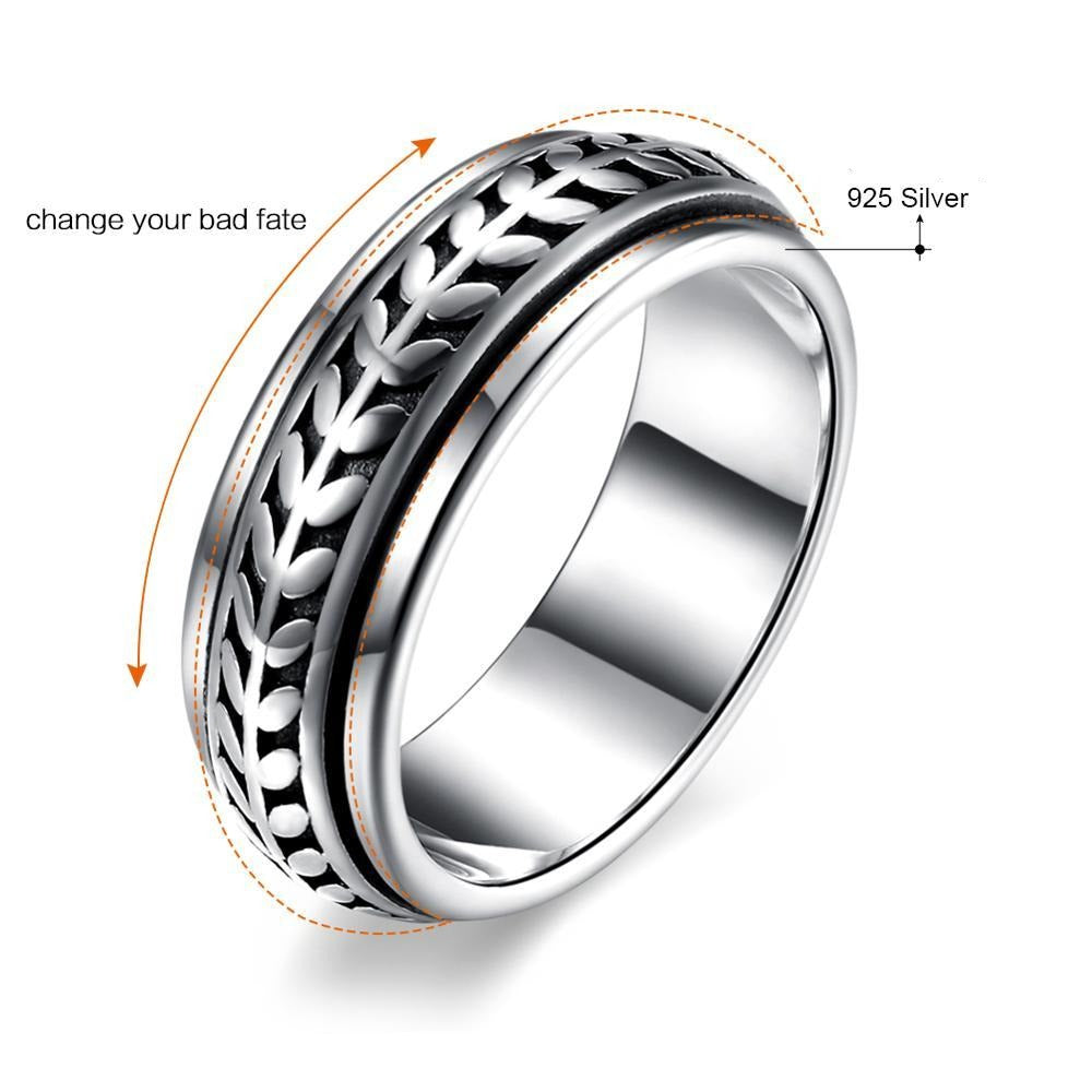 Rotating Gothic Leaves 925 Sterling Silver Vintage Punk Rock Ring-Rings-Innovato Design-7-Innovato Design