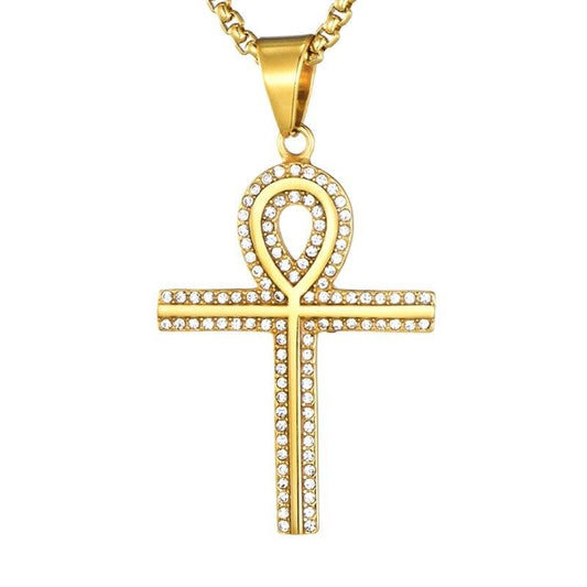 Rhinestone Egyptian Ankh Bling Stainless Steel Hip-hop Pendant Necklace-Necklaces-Innovato Design-Gold-Snake-Innovato Design
