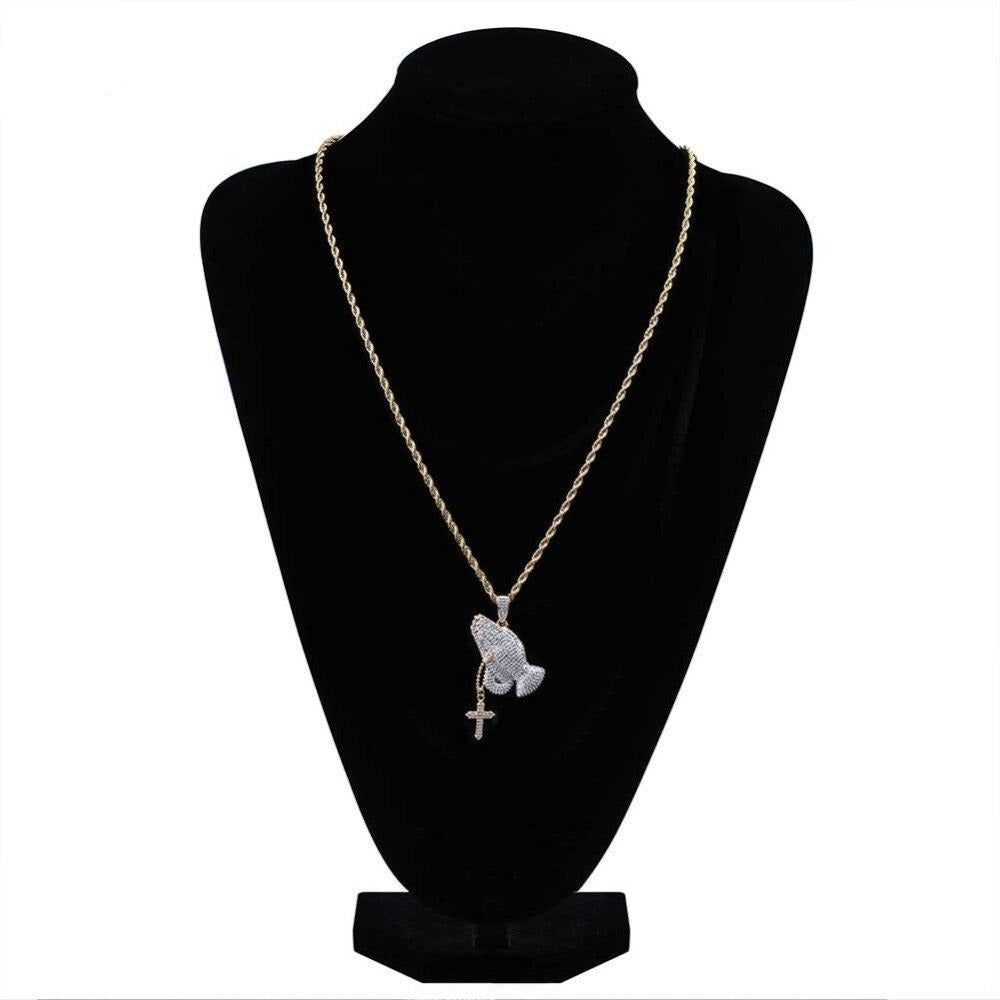 Virgin Mary Praying Hands and Cross Gold and Silver-Plated Stainless Steel Pendant Necklace-Necklace-Innovato Design-Innovato Design