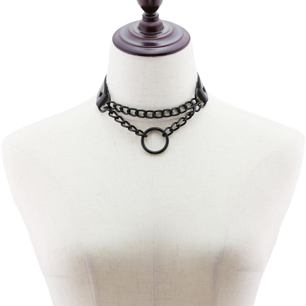 Black Chain Choker Collar Leather Gothic Punk Harajuku Necklace-Necklace-Innovato Design-Nude-Innovato Design