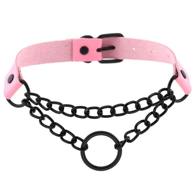 Black Chain Choker Collar Leather Gothic Punk Harajuku Necklace-Necklace-Innovato Design-Pink-Innovato Design