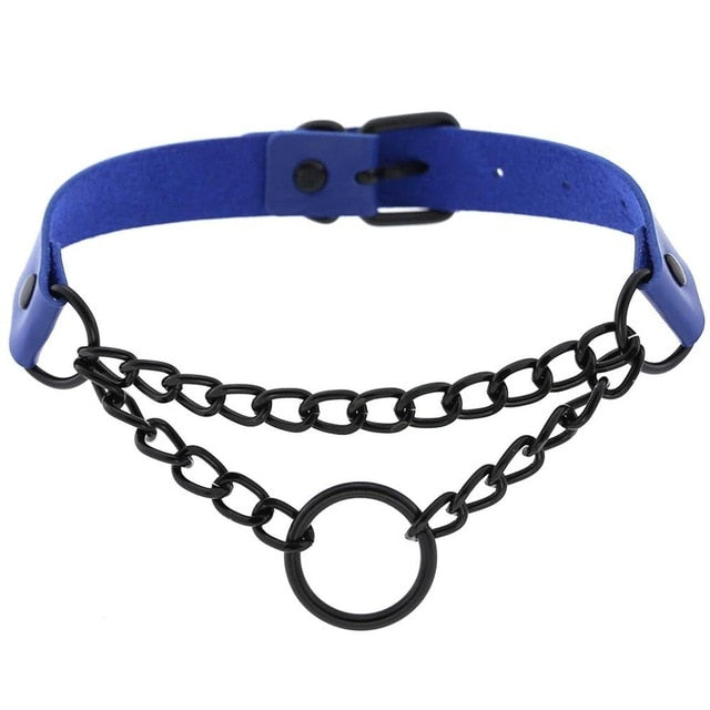 Black Chain Choker Collar Leather Gothic Punk Harajuku Necklace-Necklace-Innovato Design-Blue-Innovato Design