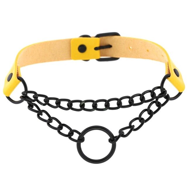 Black Chain Choker Collar Leather Gothic Punk Harajuku Necklace-Necklace-Innovato Design-Yellow-Innovato Design