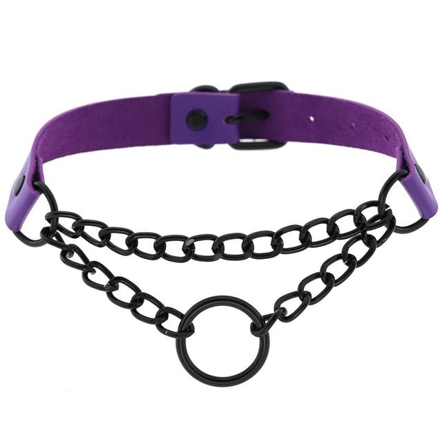 Black Chain Choker Collar Leather Gothic Punk Harajuku Necklace-Necklace-Innovato Design-Purple-Innovato Design