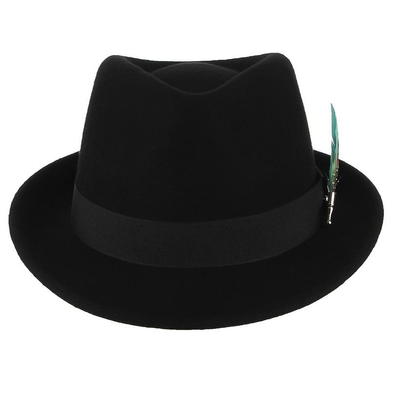 Wool Fedora Trilby Hat with Multicolored Feather on Black Hatband-Hats-Innovato Design-Light Blue-Innovato Design