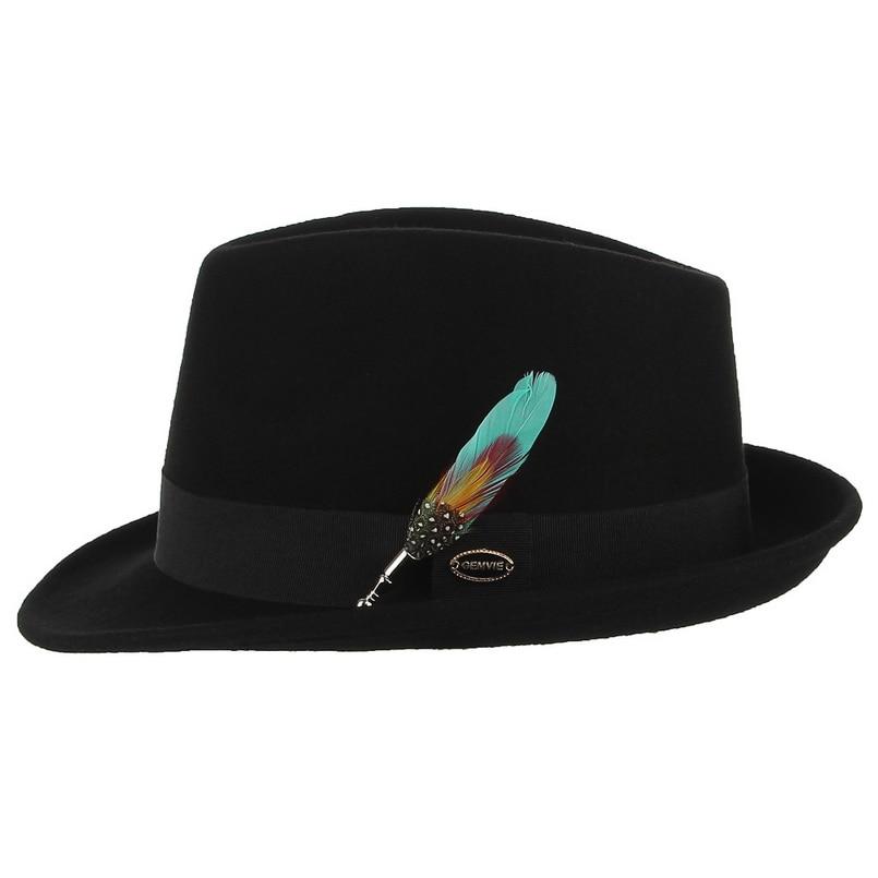Wool Fedora Trilby Hat with Multicolored Feather on Black Hatband-Hats-Innovato Design-Light Blue-Innovato Design