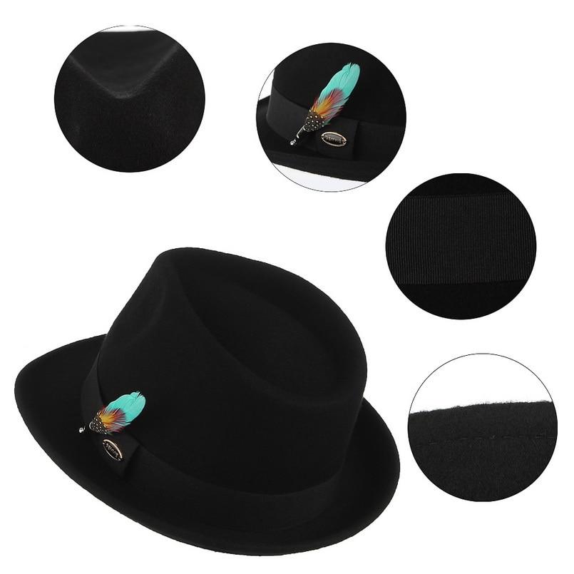 Wool Fedora Trilby Hat with Multicolored Feather on Black Hatband-Hats-Innovato Design-Light Blue-Innovato Design
