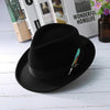 Wool Fedora Trilby Hat with Multicolored Feather on Black Hatband-Hats-Innovato Design-Light Blue-Innovato Design