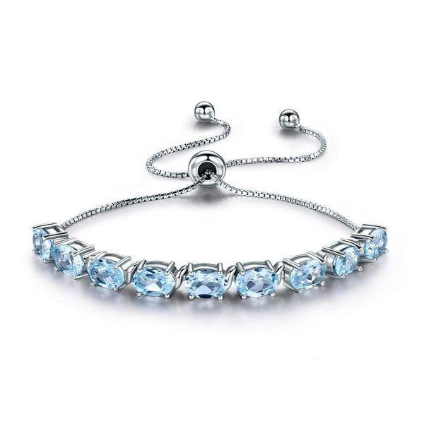 Natural Sky Blue Topaz 925 Sterling Silver Adjustable Chain Link Bracelet-Bracelets-Innovato Design-Innovato Design