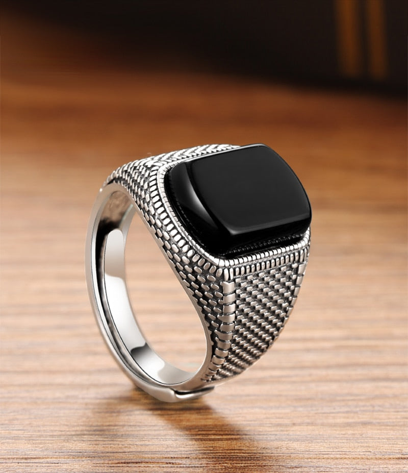 Black Stone Onyx 925 Sterling Silver Vintage Ring-Gothic Rings-Innovato Design-Small Size(7-10)-Innovato Design