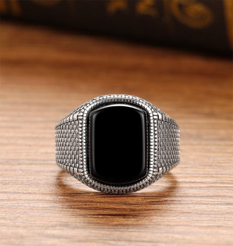 Black Stone Onyx 925 Sterling Silver Vintage Ring-Gothic Rings-Innovato Design-Small Size(7-10)-Innovato Design
