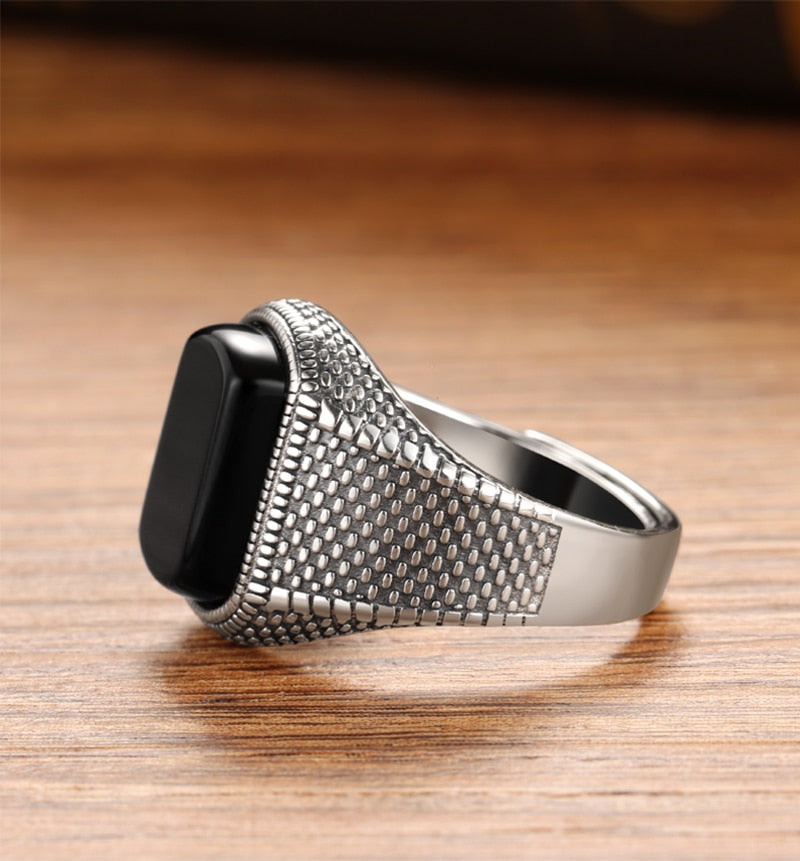 Black Stone Onyx 925 Sterling Silver Vintage Ring-Gothic Rings-Innovato Design-Small Size(7-10)-Innovato Design