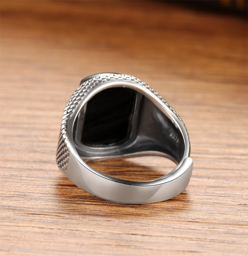 Black Stone Onyx 925 Sterling Silver Vintage Ring-Gothic Rings-Innovato Design-Small Size(7-10)-Innovato Design