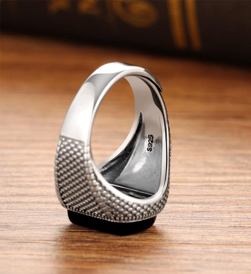 Black Stone Onyx 925 Sterling Silver Vintage Ring-Gothic Rings-Innovato Design-Small Size(7-10)-Innovato Design