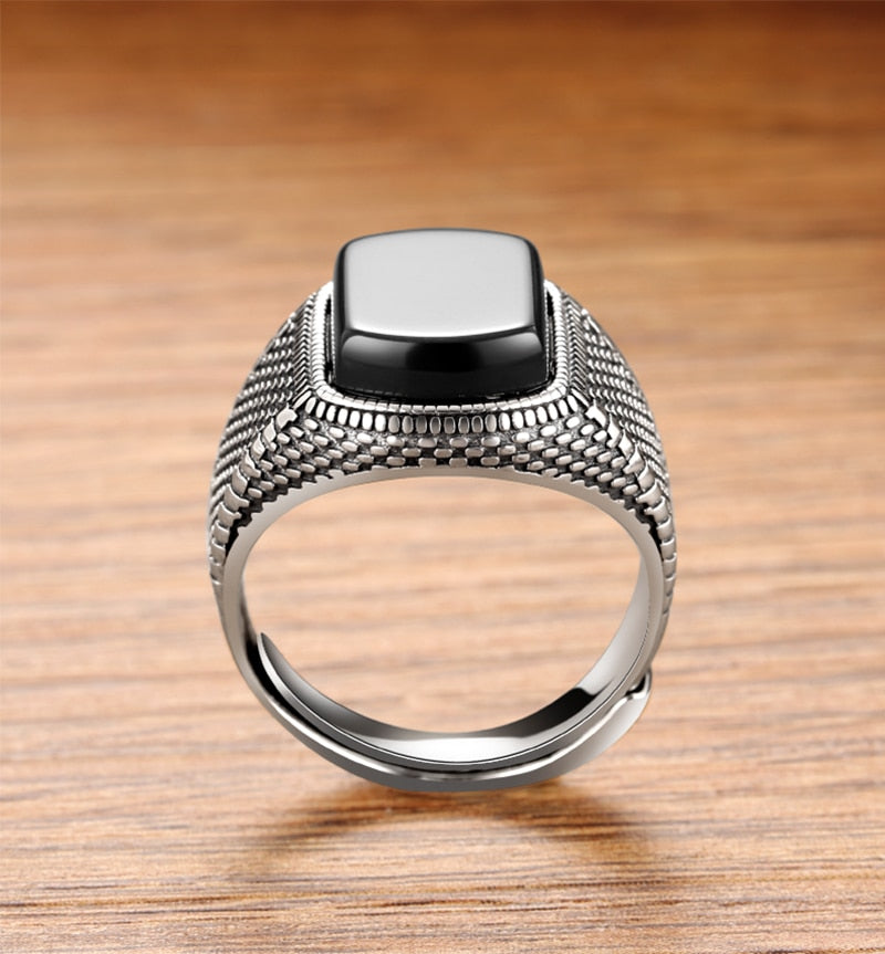 Black Stone Onyx 925 Sterling Silver Vintage Ring-Gothic Rings-Innovato Design-Small Size(7-10)-Innovato Design