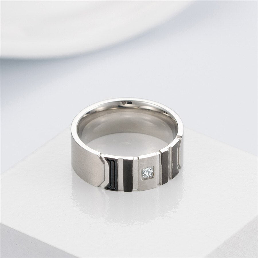 Grooved Matte Finish with Cubic Zirconia Titanium Wedding Ring-Rings-Innovato Design-6-Gold-Innovato Design