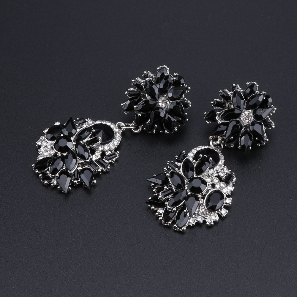 Vintage Chunky Chain Crystal and Rhinestone Necklace & Earrings Wedding Jewelry Set-Jewelry Sets-Innovato Design-White-Innovato Design