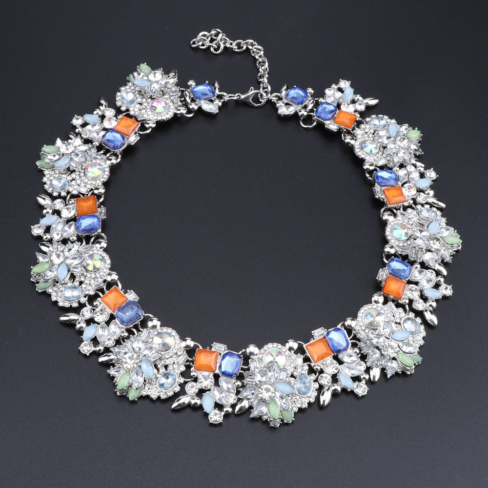 Vintage Chunky Chain Crystal and Rhinestone Necklace & Earrings Wedding Jewelry Set-Jewelry Sets-Innovato Design-White-Innovato Design