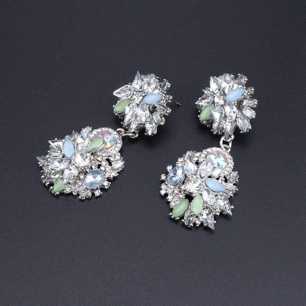 Vintage Chunky Chain Crystal and Rhinestone Necklace & Earrings Wedding Jewelry Set-Jewelry Sets-Innovato Design-White-Innovato Design