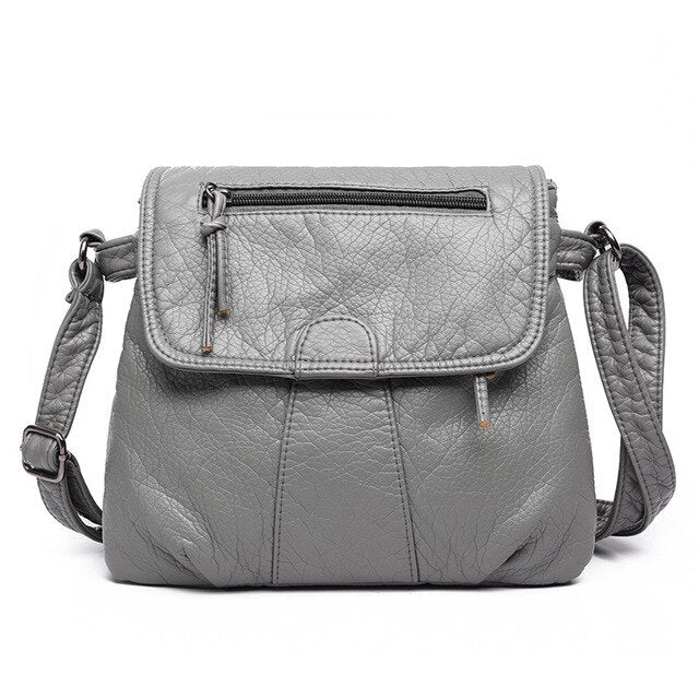 Soft Washed PU Leather Crossbody Bag and Handbag-Handbags-Innovato Design-Gray-Innovato Design