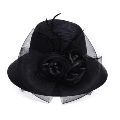 Floppy Wide Brim Floral Satin Sun Hat with Feathers-Hats-Innovato Design-Black-Innovato Design