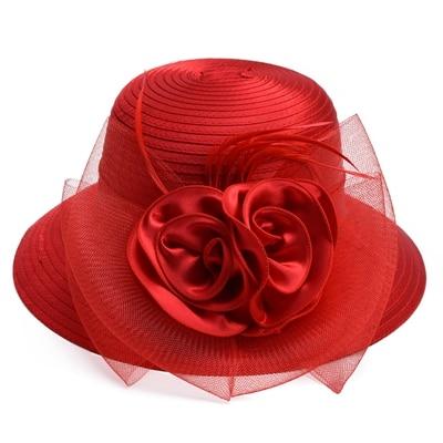 Floppy Wide Brim Floral Satin Sun Hat with Feathers-Hats-Innovato Design-Black-Innovato Design