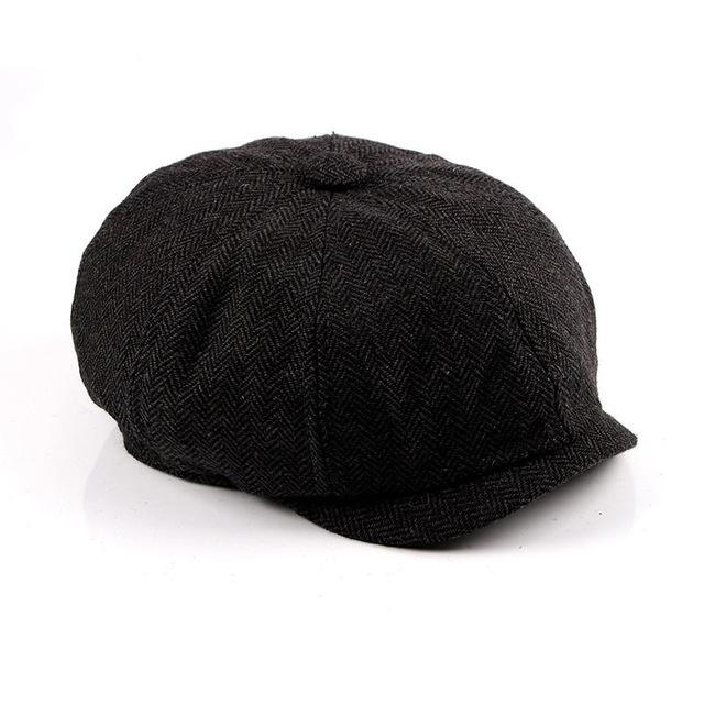 Retro Tweed Herringbone Octagonal Newsboy Cap-Hats-Innovato Design-Black-Innovato Design