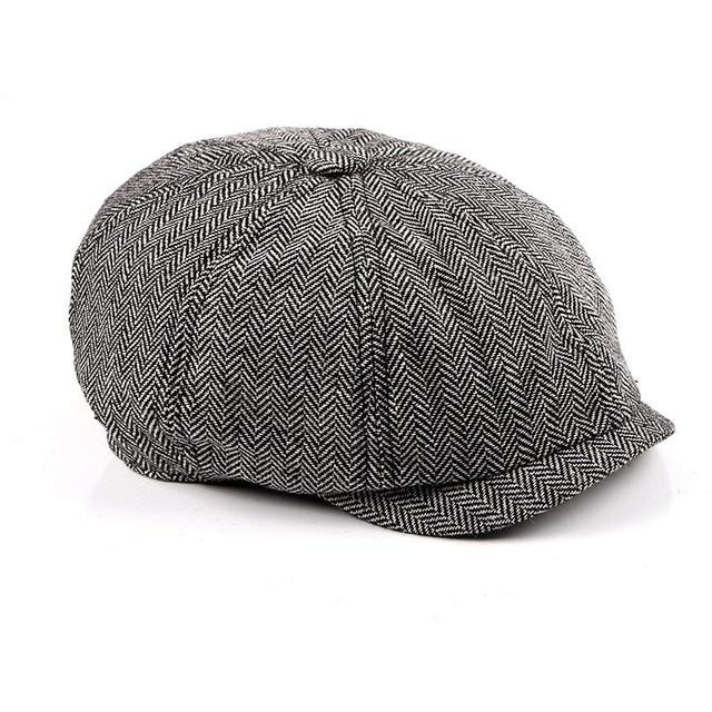 Retro Tweed Herringbone Octagonal Newsboy Cap-Hats-Innovato Design-Gray-Innovato Design