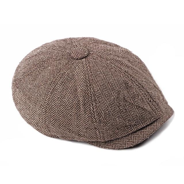 Retro Tweed Herringbone Octagonal Newsboy Cap-Hats-Innovato Design-Brown-Innovato Design