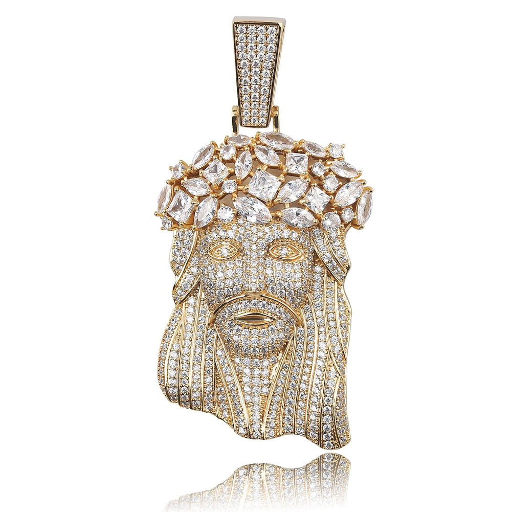 Big Jesus Cubic Zirconia Stainless Steel Hip-Hop Pendant Necklace-Necklace-Innovato Design-Silver-Tennis chain-18inch-Innovato Design