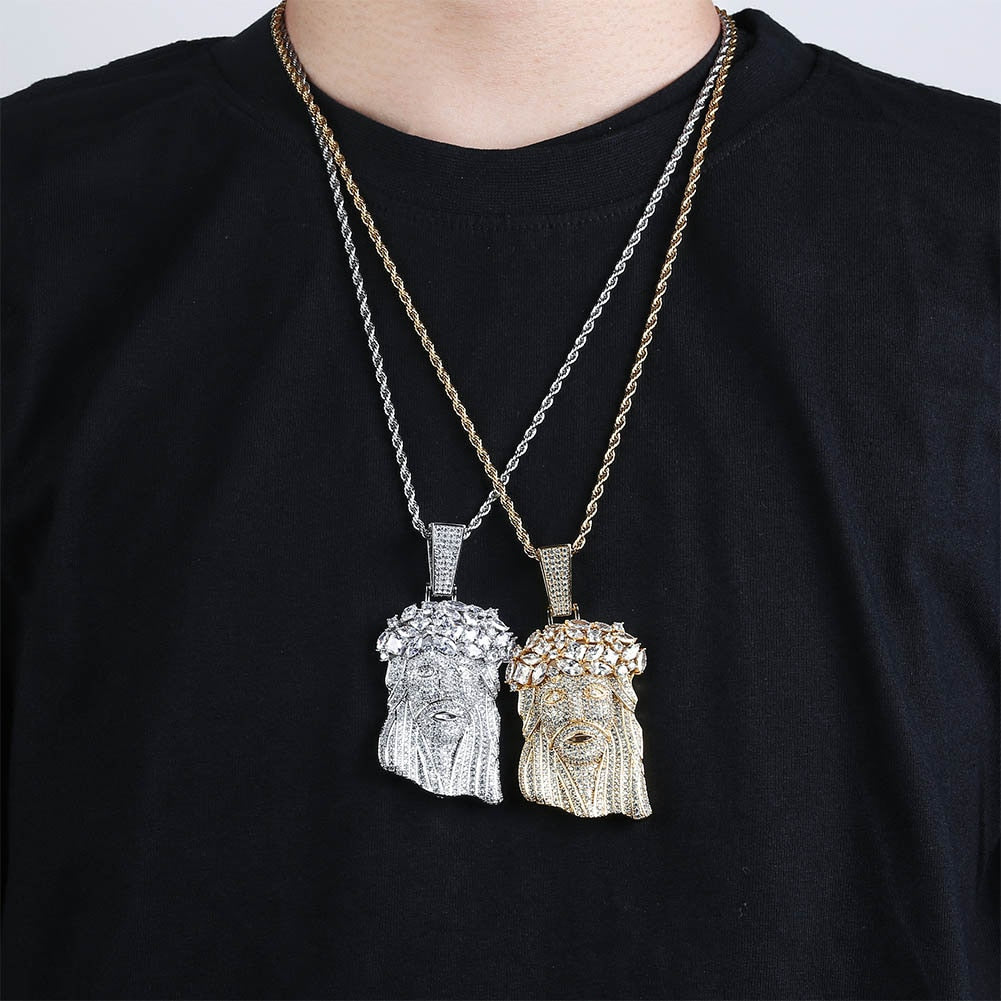 Big Jesus Cubic Zirconia Stainless Steel Hip-Hop Pendant Necklace-Necklace-Innovato Design-Silver-Tennis chain-18inch-Innovato Design