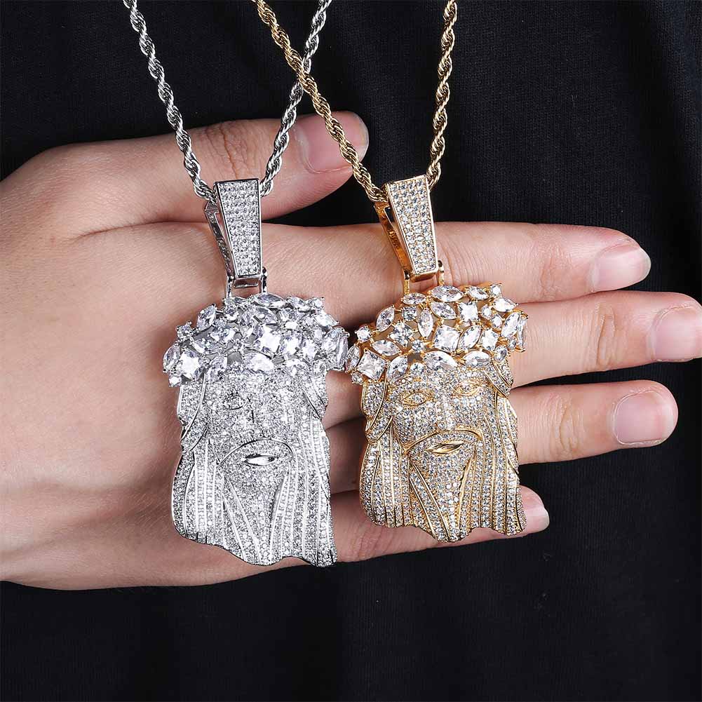 Big Jesus Cubic Zirconia Stainless Steel Hip-Hop Pendant Necklace-Necklace-Innovato Design-Silver-Tennis chain-18inch-Innovato Design
