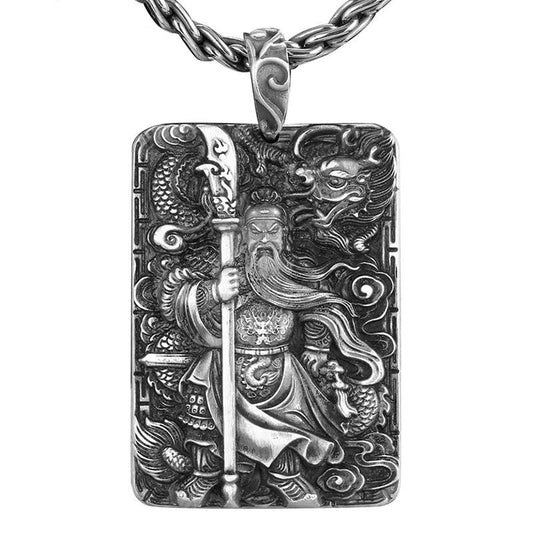 Dragon and Hero Guan Yu 999 Genuine Silver Vintage Pendant Necklace-Necklaces-Innovato Design-19.69in-Innovato Design