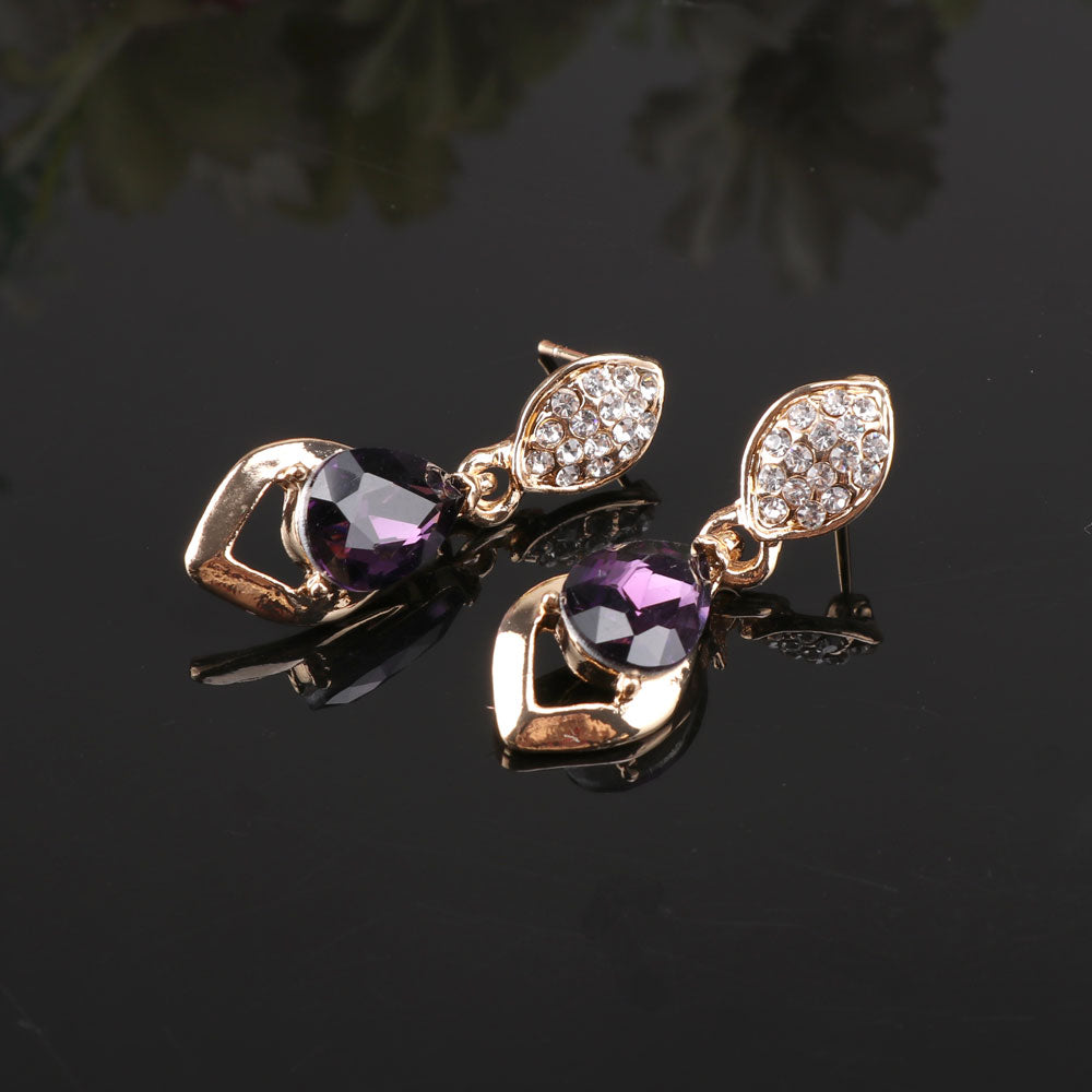 Purple Cubic Zirconia and Austrian Crystal Necklace, Bracelet, Earrings & Ring Wedding Jewelry Set-Jewelry Sets-Innovato Design-Innovato Design