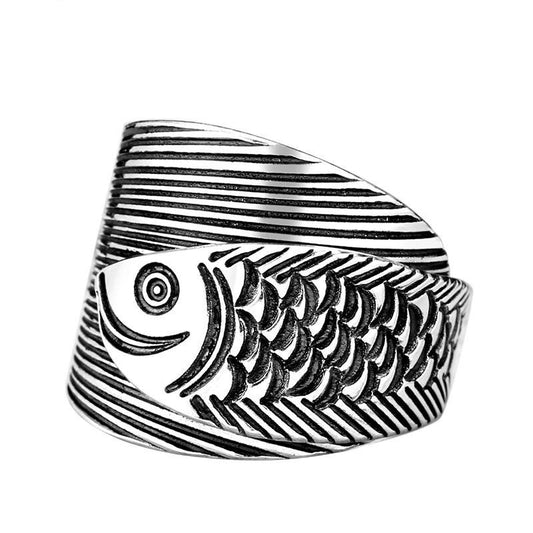 Totem Fish 990 Genuine Silver Adjustable Vintage Trendy Punk Ring-Rings-Innovato Design-Innovato Design