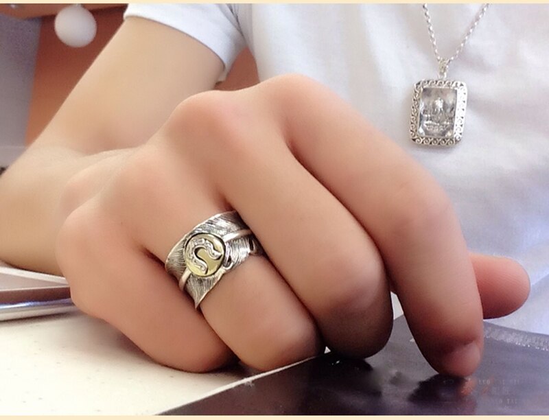 Horseshoe on Feather 925 Sterling Silver Adjustable Vintage Ring-Rings-Innovato Design-Innovato Design