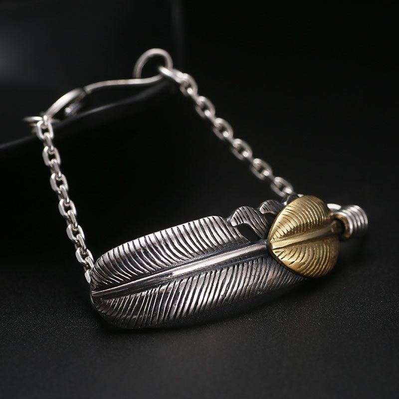 Gold and Silver Feather 925 Sterling Silver Punk Rock Fashion Bracelet-Bracelets-Innovato Design-7.09in-Innovato Design