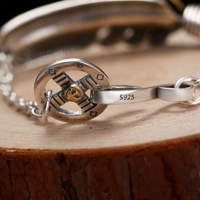 Gold and Silver Feather 925 Sterling Silver Punk Rock Fashion Bracelet-Bracelets-Innovato Design-7.09in-Innovato Design