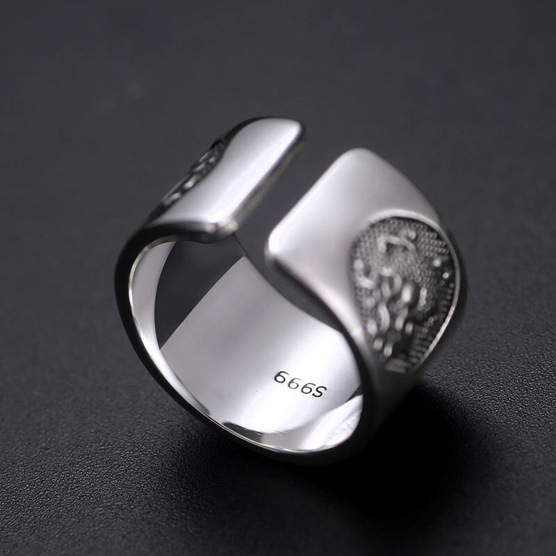 Chinese Four Mythical Creatures 999 Genuine Silver Adjustable Ring-Rings-Innovato Design-Innovato Design