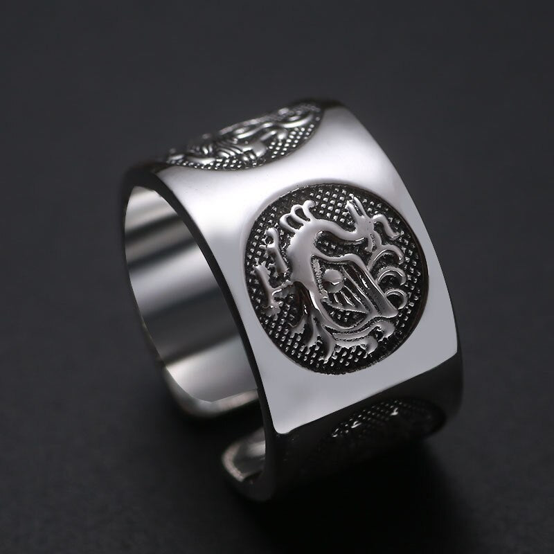 Chinese Four Mythical Creatures 999 Genuine Silver Adjustable Ring-Rings-Innovato Design-Innovato Design