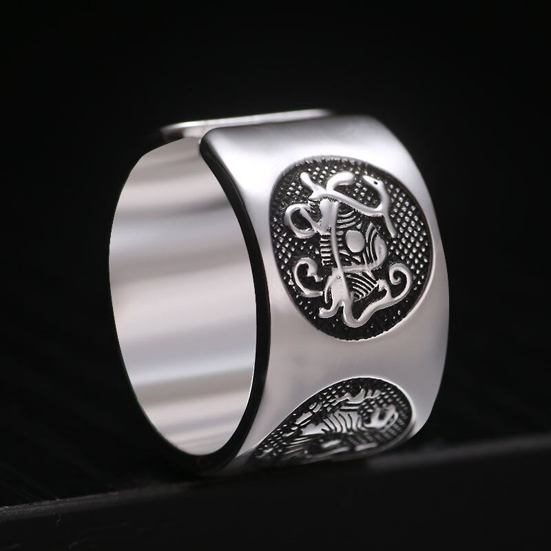 Chinese Four Mythical Creatures 999 Genuine Silver Adjustable Ring-Rings-Innovato Design-Innovato Design