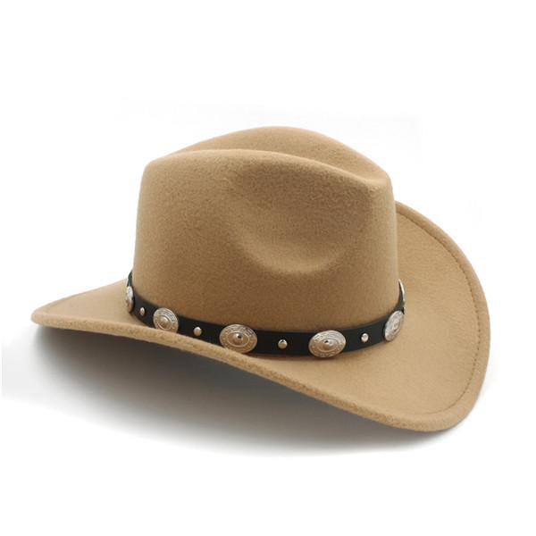 Felt Fedora Cowboy Hat with Oval Metal Ornaments on Faux Leather Band-Hats-Innovato Design-Black-Innovato Design