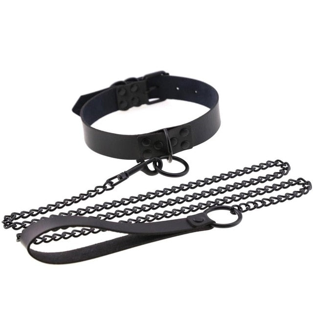 Chain Traction Collar Choker Leather Gothic Punk Harajuku Necklace-Necklace-Innovato Design-Black-Innovato Design