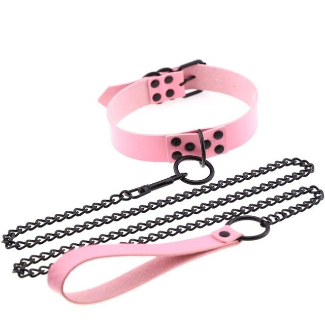 Chain Traction Collar Choker Leather Gothic Punk Harajuku Necklace-Necklace-Innovato Design-Pink-Innovato Design