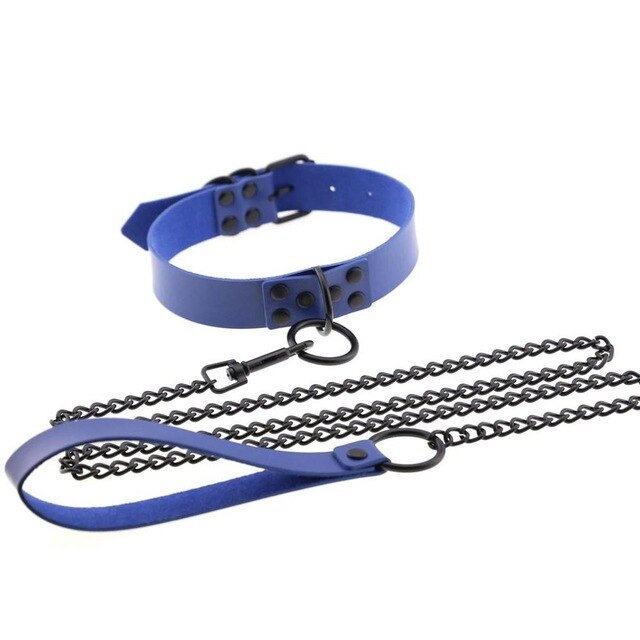 Chain Traction Collar Choker Leather Gothic Punk Harajuku Necklace-Necklace-Innovato Design-Blue-Innovato Design