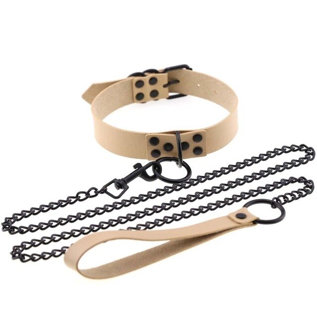 Chain Traction Collar Choker Leather Gothic Punk Harajuku Necklace-Necklace-Innovato Design-Nude-Innovato Design