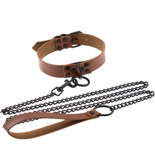 Chain Traction Collar Choker Leather Gothic Punk Harajuku Necklace-Necklace-Innovato Design-Brown-Innovato Design